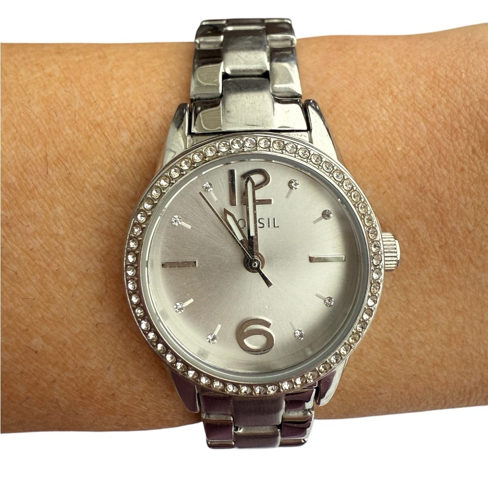 Fossil Silver Watch with Crystal Accents